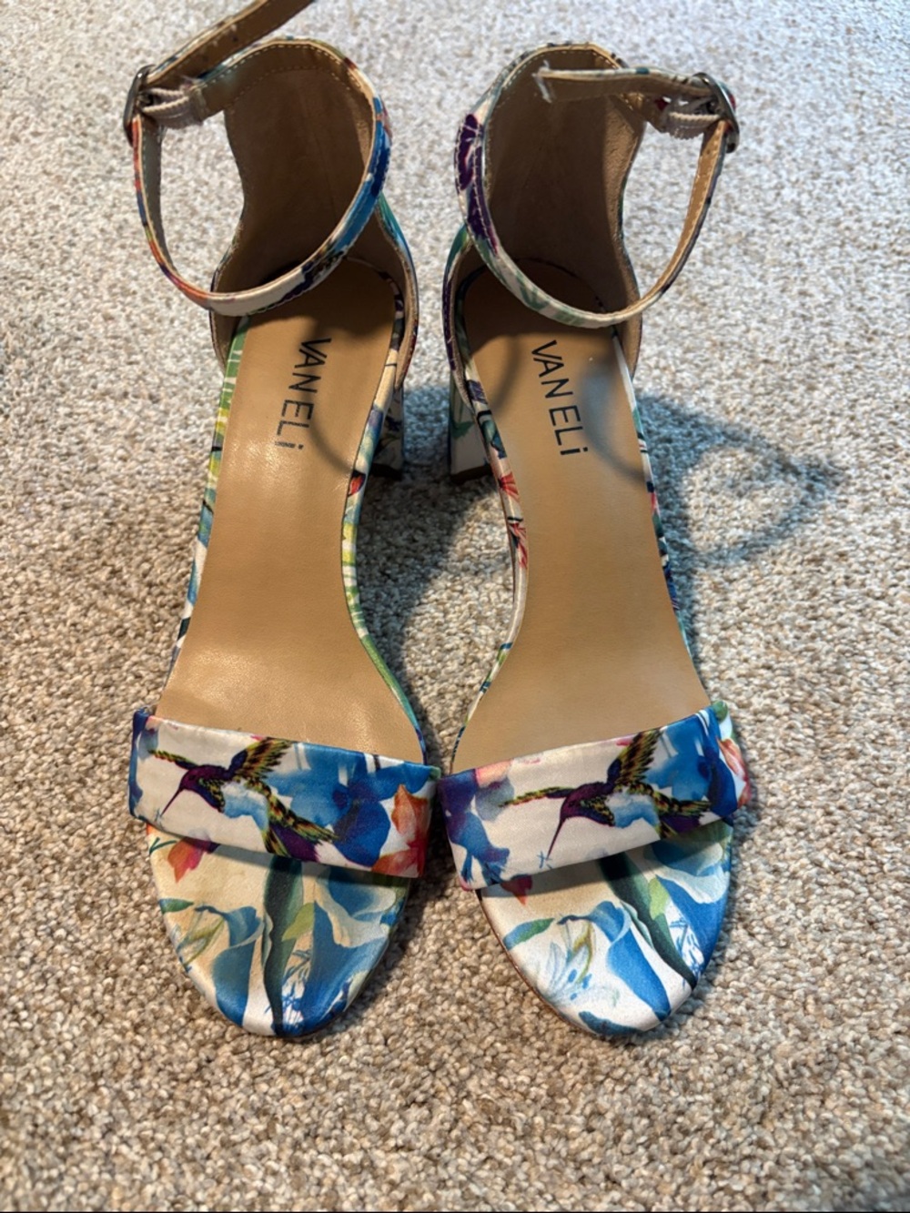 Vaneli Multicolor Floral Open-Toe Ankle Strap Heels